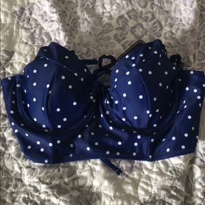 Blue and whit polka dot balconette bikini top